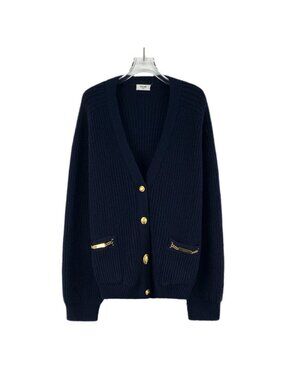 Celine Navy Blue Cashmere V-Neck Cardigan